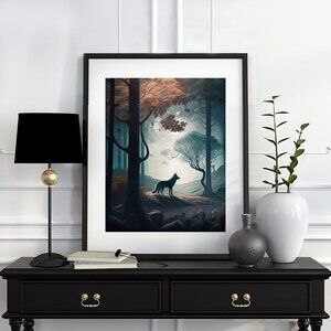 8x10 Wolf‎ in the Forest Fantasy Art Illustration Oil Painting Print